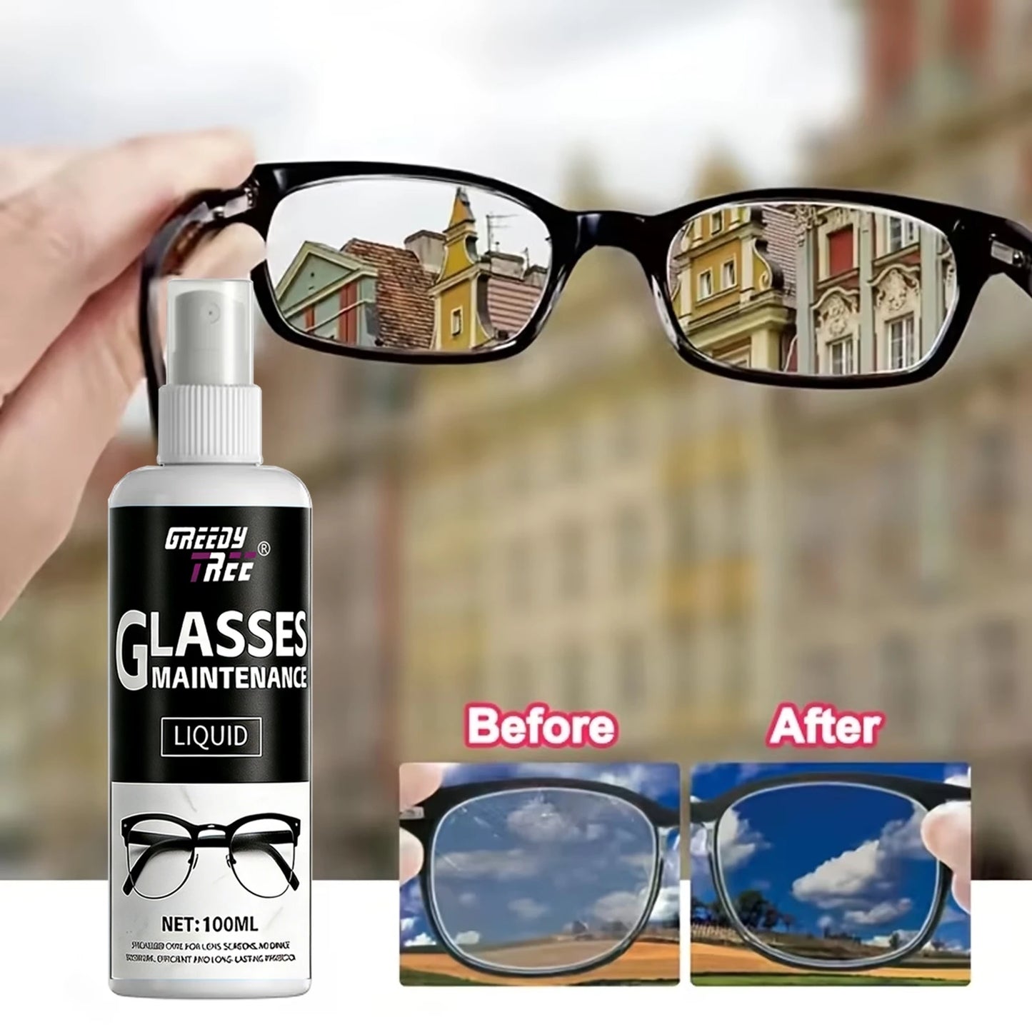 Glasses Cleaner spray- Lens cleaning liquid with free Microfiber Towel