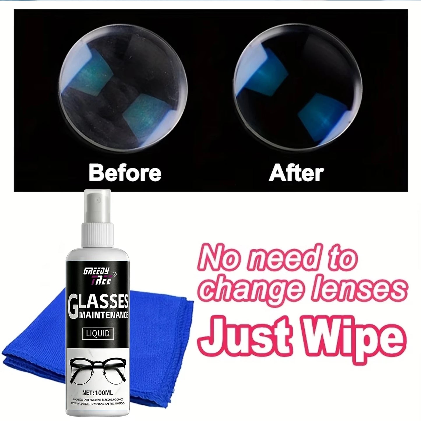Glasses Cleaner spray- Lens cleaning liquid with free Microfiber Towel
